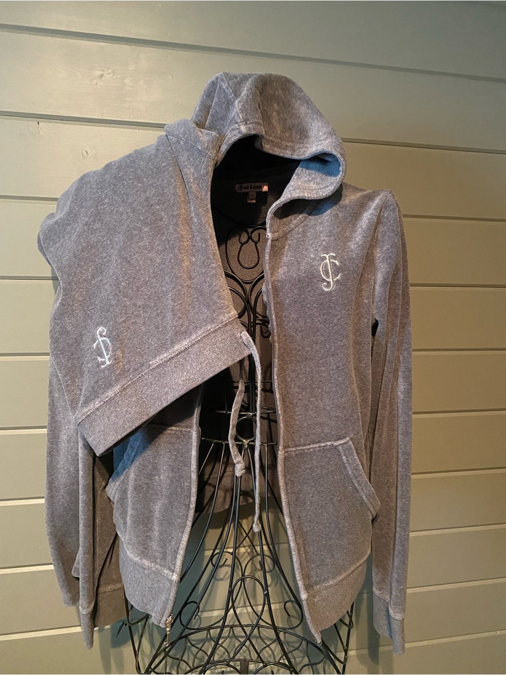 Juicy Couture Gray Velour Zip-Up Hoodie/matching pants SET
